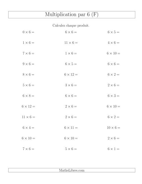 Règles de Multiplication Individuelles -- Multiplication par 6 -- Variation 0 à 12 (F)