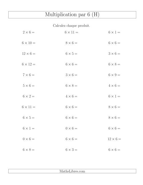 Règles de Multiplication Individuelles -- Multiplication par 6 -- Variation 0 à 12 (H)