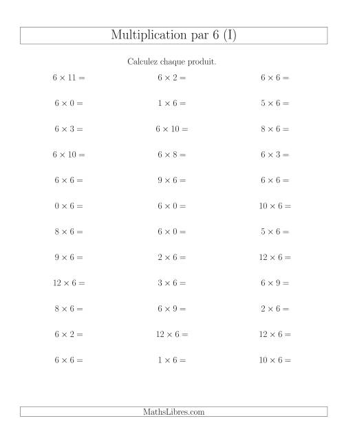 Règles de Multiplication Individuelles -- Multiplication par 6 -- Variation 0 à 12 (I)