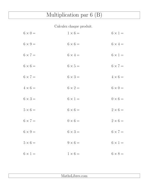 Règles de Multiplication Individuelles -- Multiplication par 6 -- Variation 0 à 9 (B)