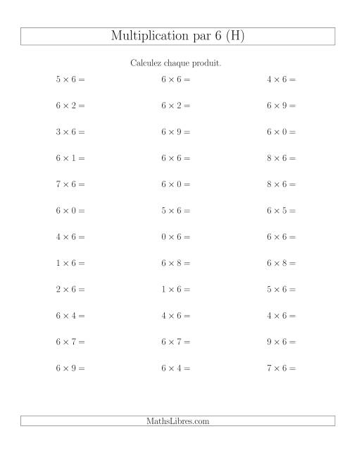 Règles de Multiplication Individuelles -- Multiplication par 6 -- Variation 0 à 9 (H)