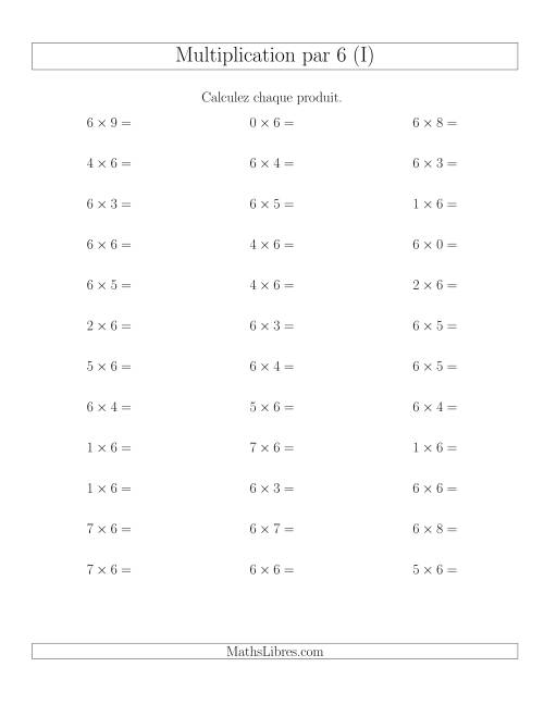 Règles de Multiplication Individuelles -- Multiplication par 6 -- Variation 0 à 9 (I)