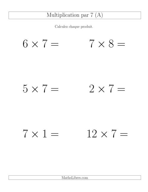 Règles de Multiplication Individuelles -- Multiplication par 7 -- Variation 0 à 12 (Gros Caractères)