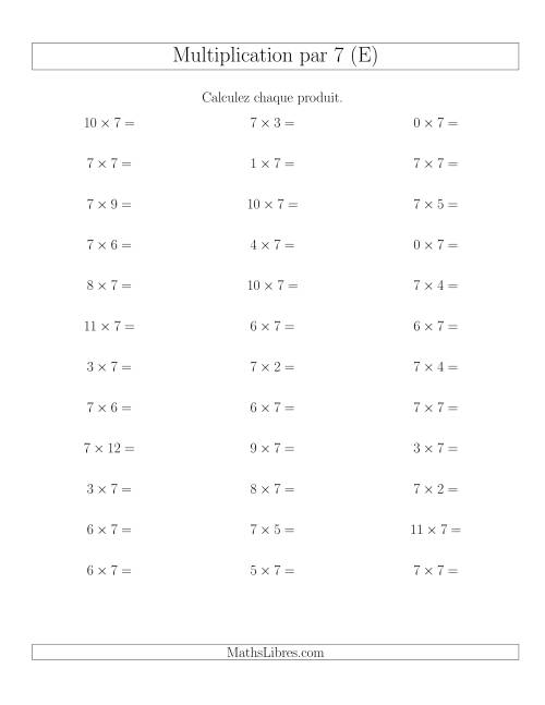 Règles de Multiplication Individuelles -- Multiplication par 7 -- Variation 0 à 12 (E)