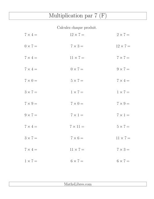 Règles de Multiplication Individuelles -- Multiplication par 7 -- Variation 0 à 12 (F)