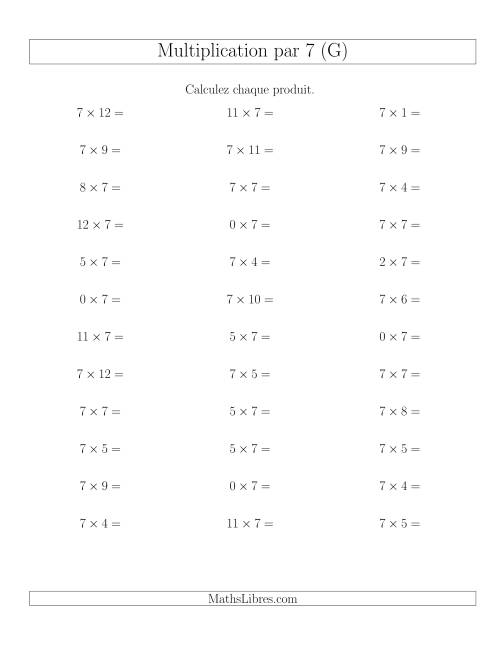 Règles de Multiplication Individuelles -- Multiplication par 7 -- Variation 0 à 12 (G)