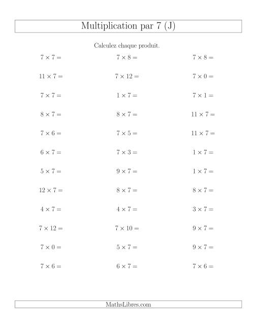 Règles de Multiplication Individuelles -- Multiplication par 7 -- Variation 0 à 12 (J)