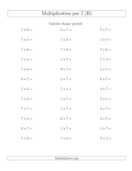 Règles de Multiplication Individuelles -- Multiplication par 7 -- Variation 0 à 9 (B)