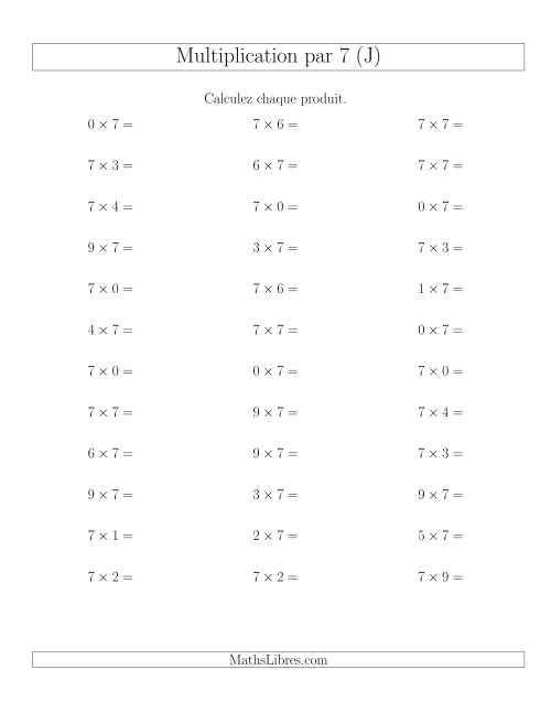 Règles de Multiplication Individuelles -- Multiplication par 7 -- Variation 0 à 9 (J)