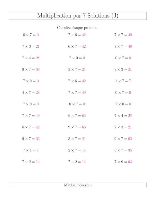 Règles de Multiplication Individuelles -- Multiplication par 7 -- Variation 0 à 9 (J) page 2