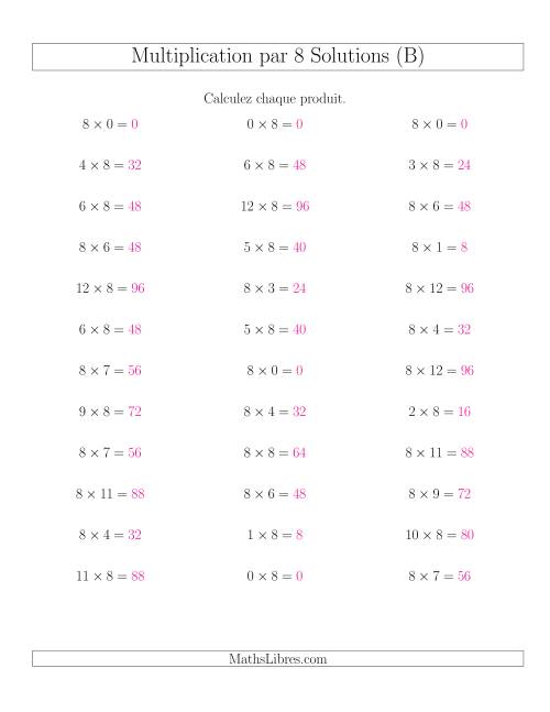Règles de Multiplication Individuelles -- Multiplication par 8 -- Variation 0 à 12 (B) page 2