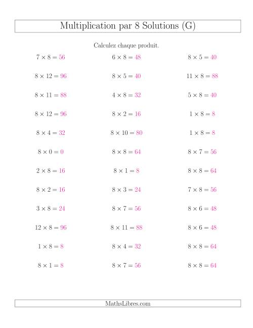 Règles de Multiplication Individuelles -- Multiplication par 8 -- Variation 0 à 12 (G) page 2