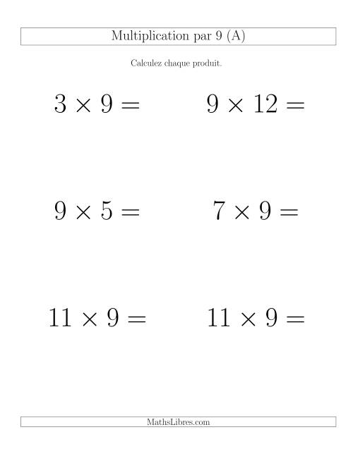 Règles de Multiplication Individuelles -- Multiplication par 9 -- Variation 0 à 12 (Gros Caractères)