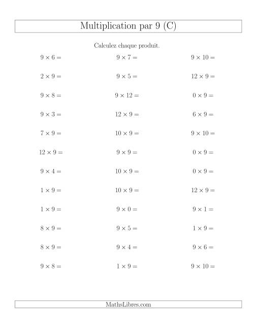 Règles de Multiplication Individuelles -- Multiplication par 9 -- Variation 0 à 12 (C)