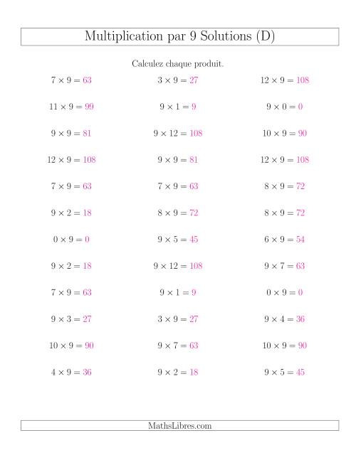 Règles de Multiplication Individuelles -- Multiplication par 9 -- Variation 0 à 12 (D) page 2