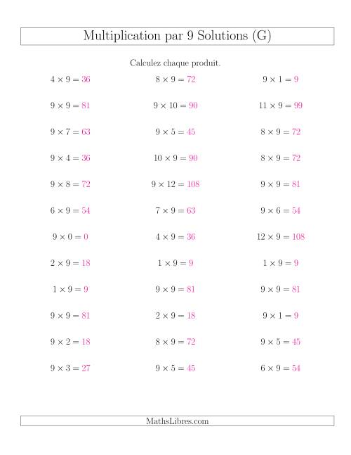 Règles de Multiplication Individuelles -- Multiplication par 9 -- Variation 0 à 12 (G) page 2