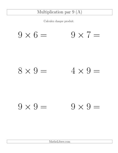 Règles de Multiplication Individuelles -- Multiplication par 9 -- Variation 0 à 9 (Gros Caractères)