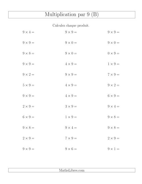 Règles de Multiplication Individuelles -- Multiplication par 9 -- Variation 0 à 9 (B)