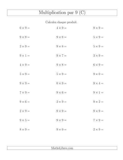 Règles de Multiplication Individuelles -- Multiplication par 9 -- Variation 0 à 9 (C)