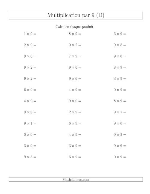 Règles de Multiplication Individuelles -- Multiplication par 9 -- Variation 0 à 9 (D)