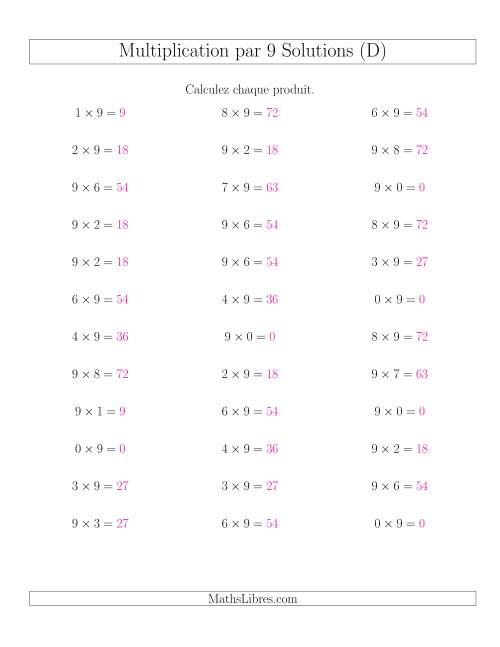 Règles de Multiplication Individuelles -- Multiplication par 9 -- Variation 0 à 9 (D) page 2