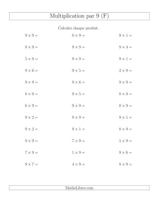 Règles de Multiplication Individuelles -- Multiplication par 9 -- Variation 0 à 9 (F)