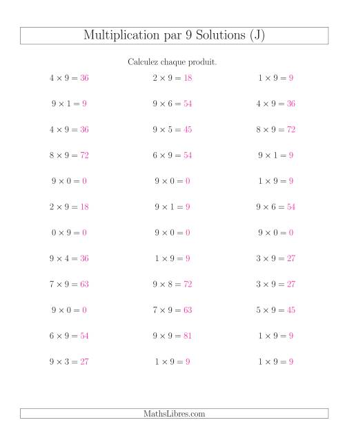 Règles de Multiplication Individuelles -- Multiplication par 9 -- Variation 0 à 9 (J) page 2
