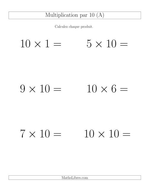 Règles de Multiplication Individuelles -- Multiplication par 10 -- Variation 0 à 12 (Gros Caractères)
