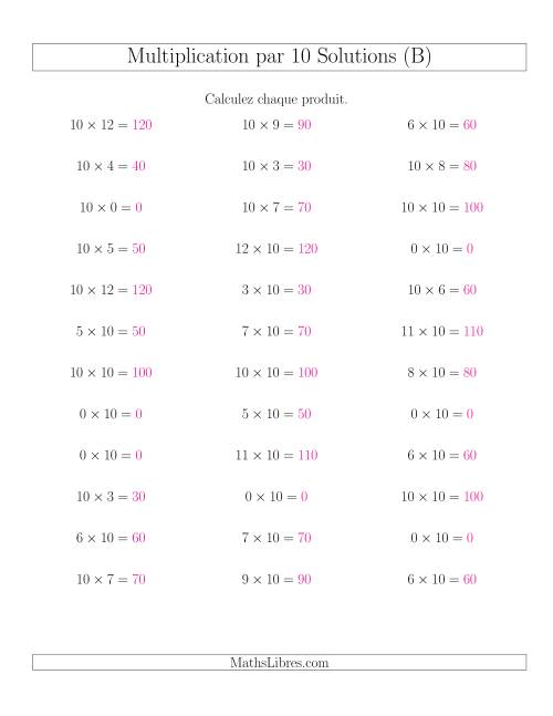 Règles de Multiplication Individuelles -- Multiplication par 10 -- Variation 0 à 12 (B) page 2