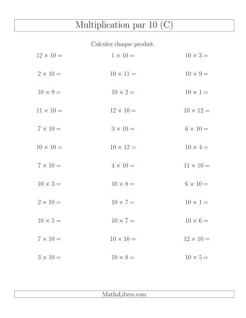 Règles de Multiplication Individuelles -- Multiplication par 10 -- Variation 0 à 12 (C)