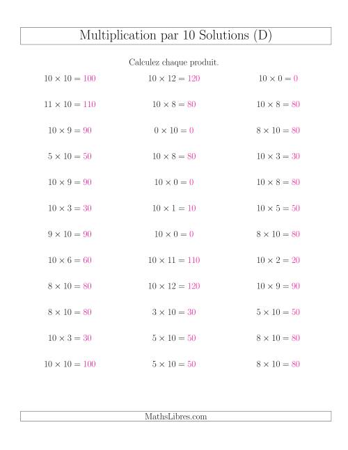Règles de Multiplication Individuelles -- Multiplication par 10 -- Variation 0 à 12 (D) page 2