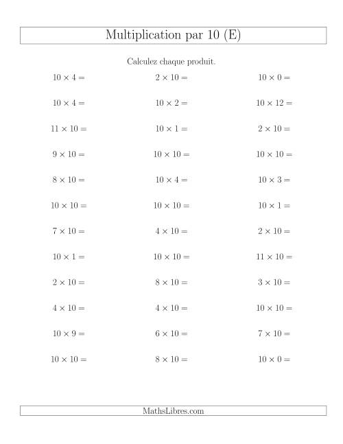 Règles de Multiplication Individuelles -- Multiplication par 10 -- Variation 0 à 12 (E)