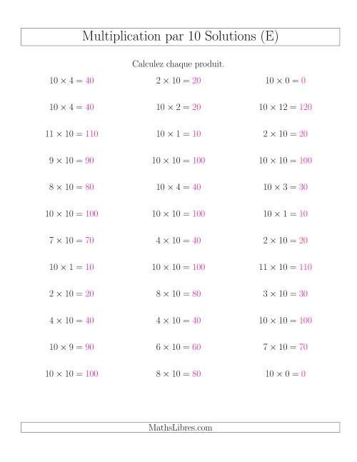 Règles de Multiplication Individuelles -- Multiplication par 10 -- Variation 0 à 12 (E) page 2