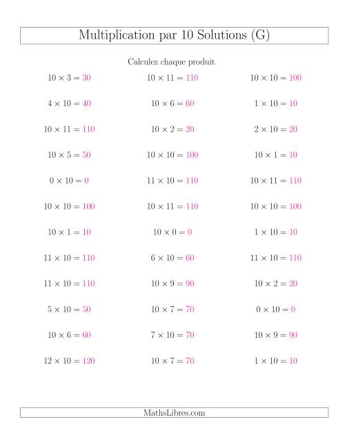 Règles de Multiplication Individuelles -- Multiplication par 10 -- Variation 0 à 12 (G) page 2