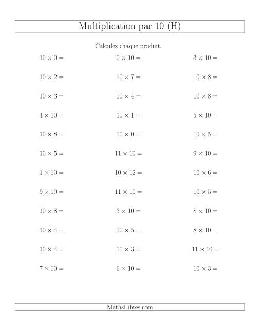 Règles de Multiplication Individuelles -- Multiplication par 10 -- Variation 0 à 12 (H)