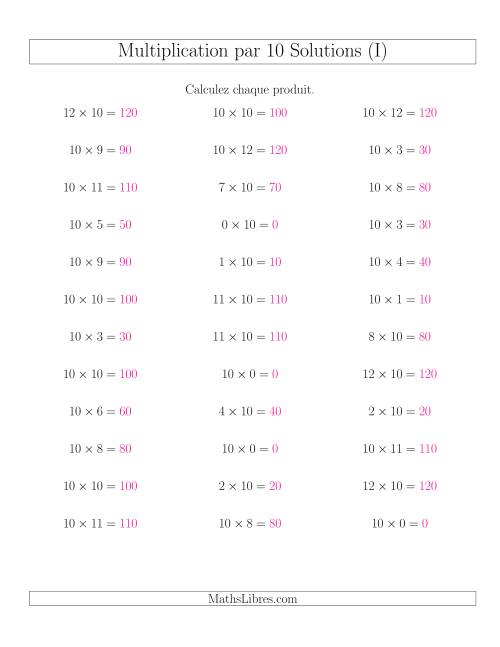 Règles de Multiplication Individuelles -- Multiplication par 10 -- Variation 0 à 12 (I) page 2