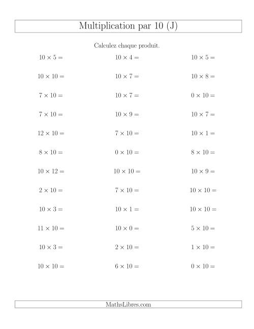 Règles de Multiplication Individuelles -- Multiplication par 10 -- Variation 0 à 12 (J)