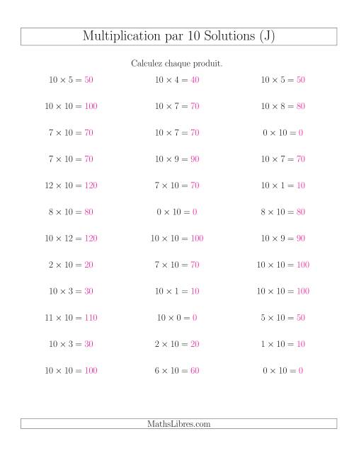 Règles de Multiplication Individuelles -- Multiplication par 10 -- Variation 0 à 12 (J) page 2