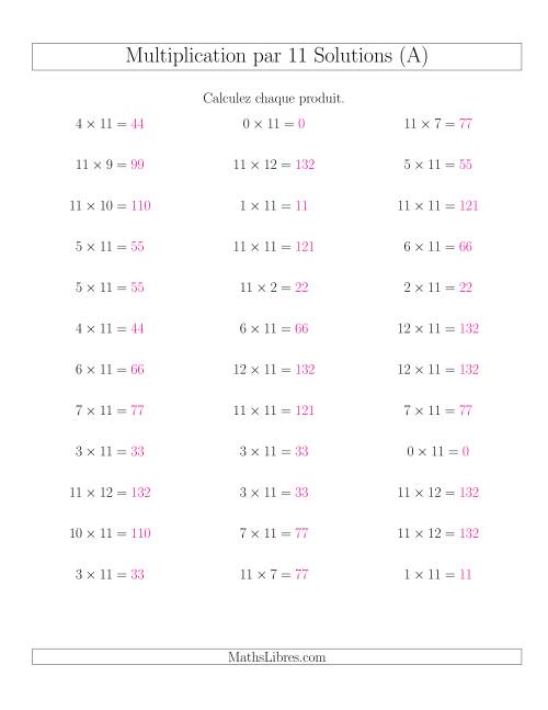Règles de Multiplication Individuelles -- Multiplication par 11 -- Variation 0 à 12 (A) page 2