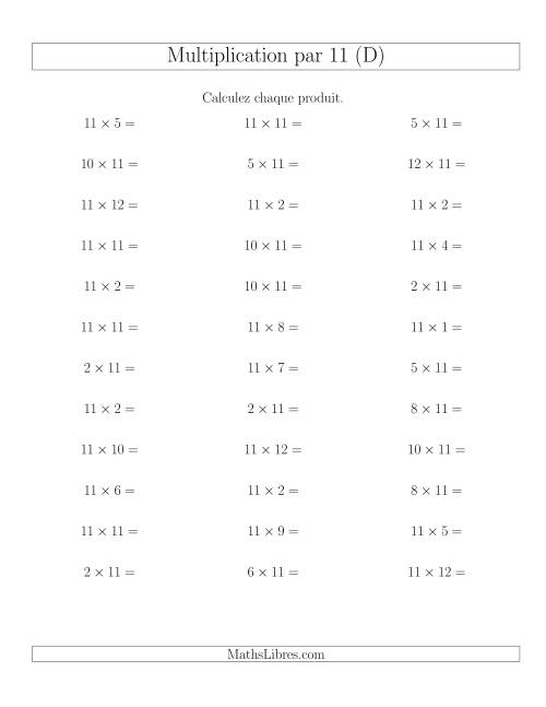 Règles de Multiplication Individuelles -- Multiplication par 11 -- Variation 0 à 12 (D)