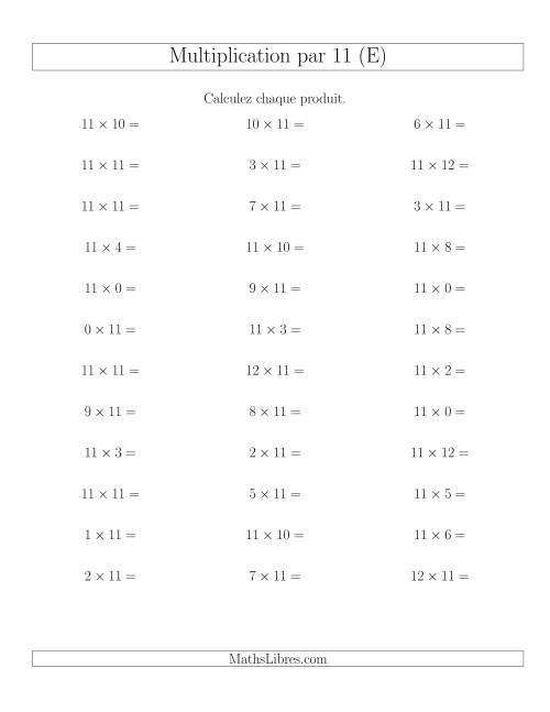 Règles de Multiplication Individuelles -- Multiplication par 11 -- Variation 0 à 12 (E)