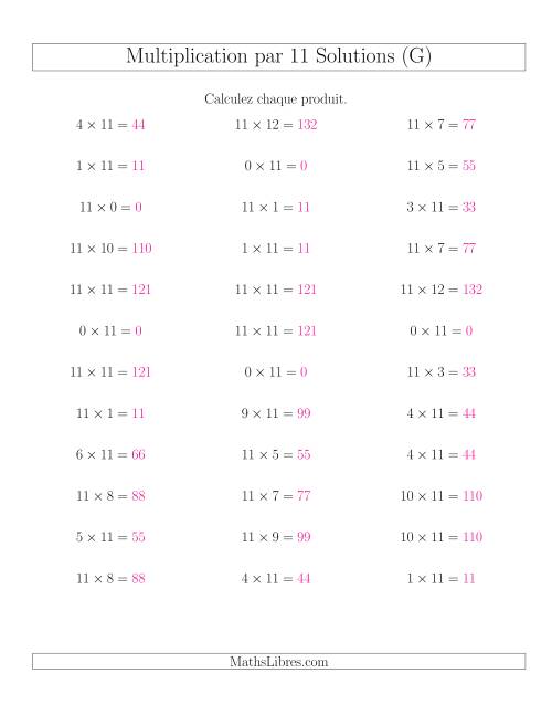 Règles de Multiplication Individuelles -- Multiplication par 11 -- Variation 0 à 12 (G) page 2