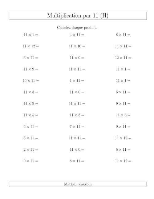 Règles de Multiplication Individuelles -- Multiplication par 11 -- Variation 0 à 12 (H)