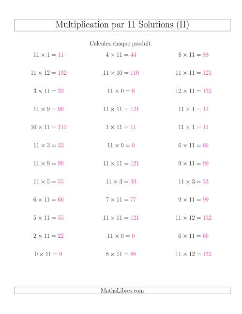Règles de Multiplication Individuelles -- Multiplication par 11 -- Variation 0 à 12 (H) page 2