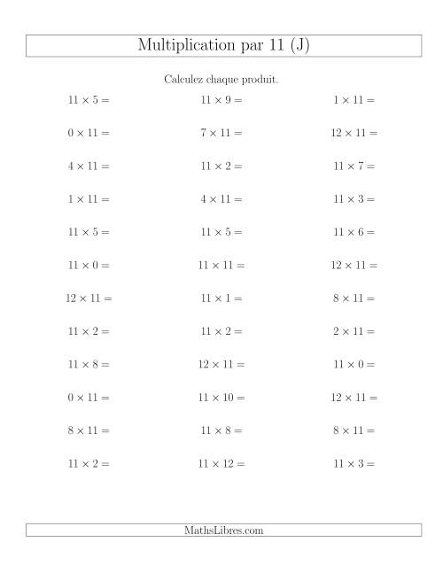 Règles de Multiplication Individuelles -- Multiplication par 11 -- Variation 0 à 12 (J)