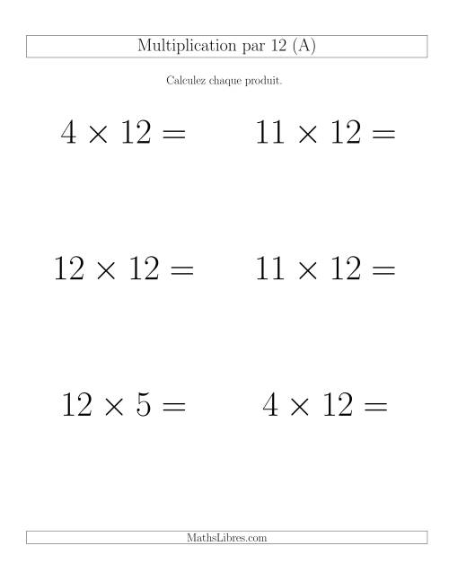 Règles de Multiplication Individuelles -- Multiplication par 12 -- Variation 0 à 12 (GP)