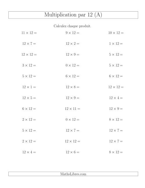 Règles de Multiplication Individuelles -- Multiplication par 12 -- Variation 0 à 12 (A)