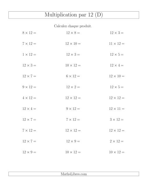 Règles de Multiplication Individuelles -- Multiplication par 12 -- Variation 0 à 12 (D)