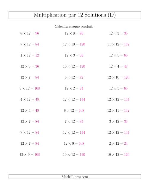 Règles de Multiplication Individuelles -- Multiplication par 12 -- Variation 0 à 12 (D) page 2