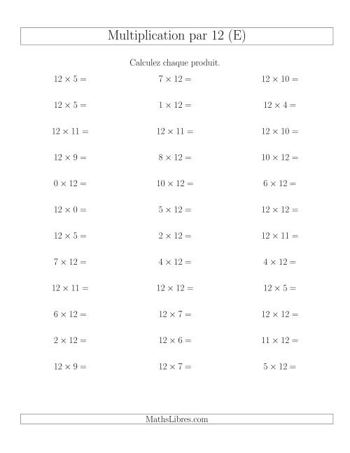 Règles de Multiplication Individuelles -- Multiplication par 12 -- Variation 0 à 12 (E)